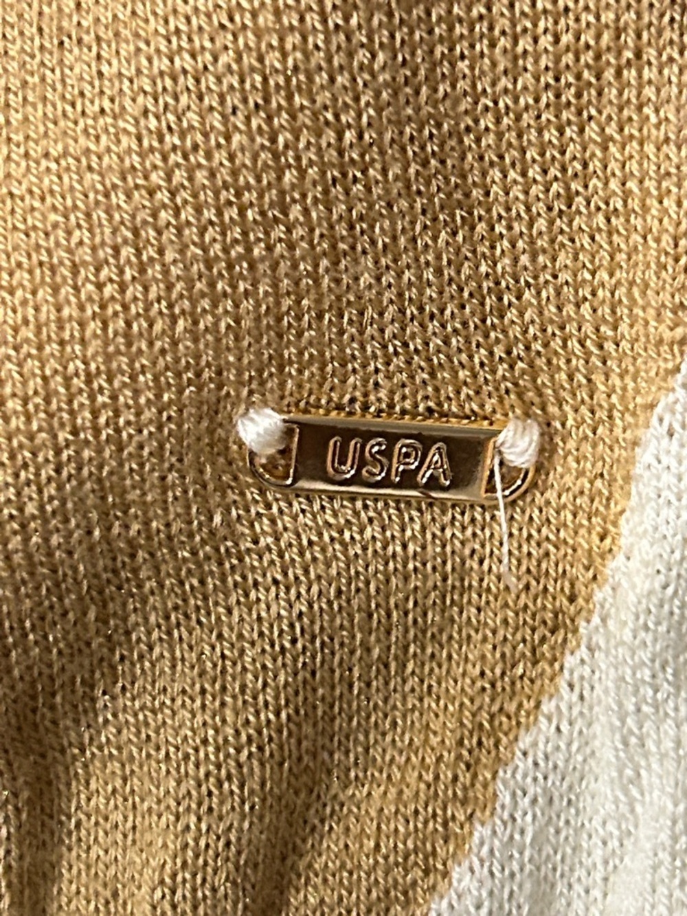 U.S. POLO ASSN. Cream + Camel Knit Polo Sweater Top size M - Picture 4 of 6